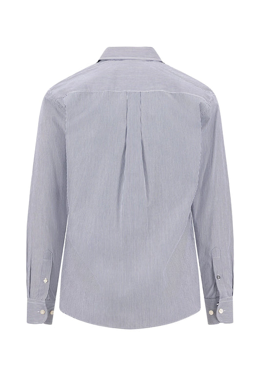 Cotton Shirt with Kent Collar, Striped Navy