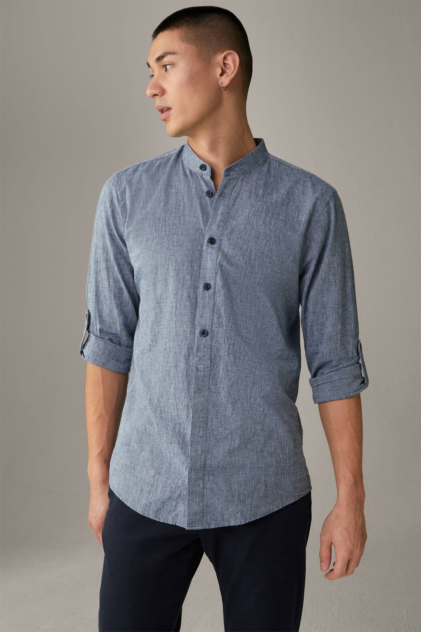 Mao Linen Shirt, Blue