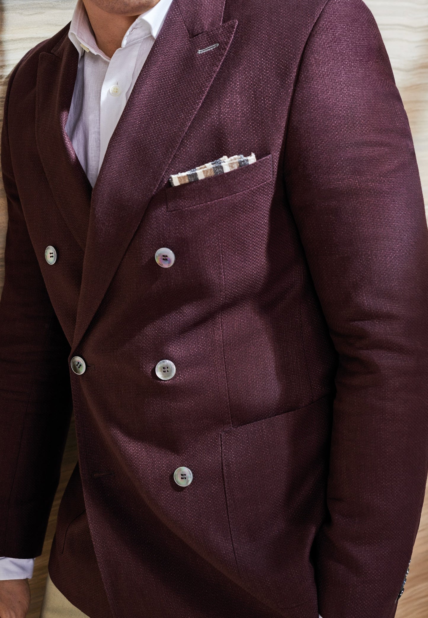 CARL GROSS Double Breasted Blazer, Burgundy