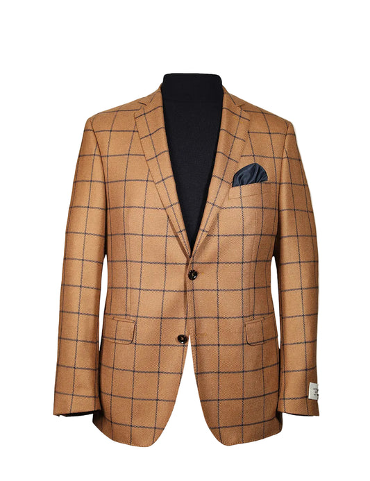 Baby Camel Hair and Wool Blazer, Beige Checked