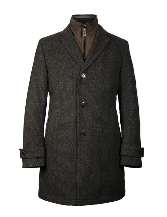 Fishbone Wool Coat, Charcoal