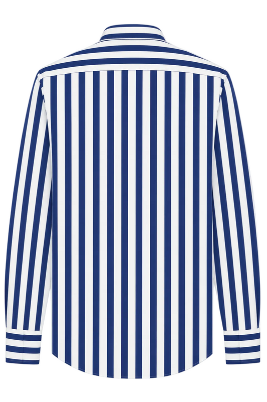 Smart Casual Cotton Shirt, Striped Navy