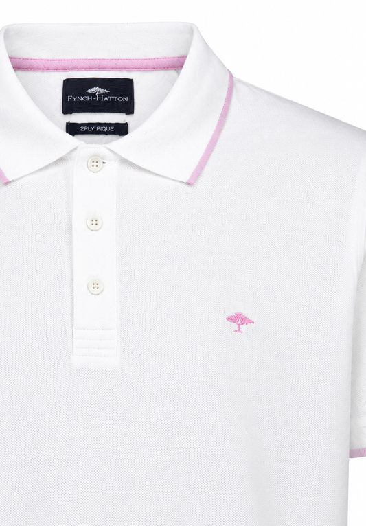 Piqué Polo Shirt, White-Pink