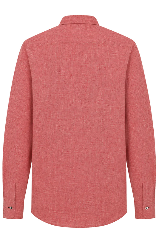 Blue Salina Linen Shirt, Ruby Red