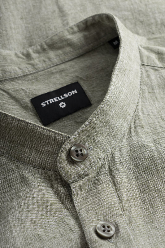 Mao Linen Shirt, Green
