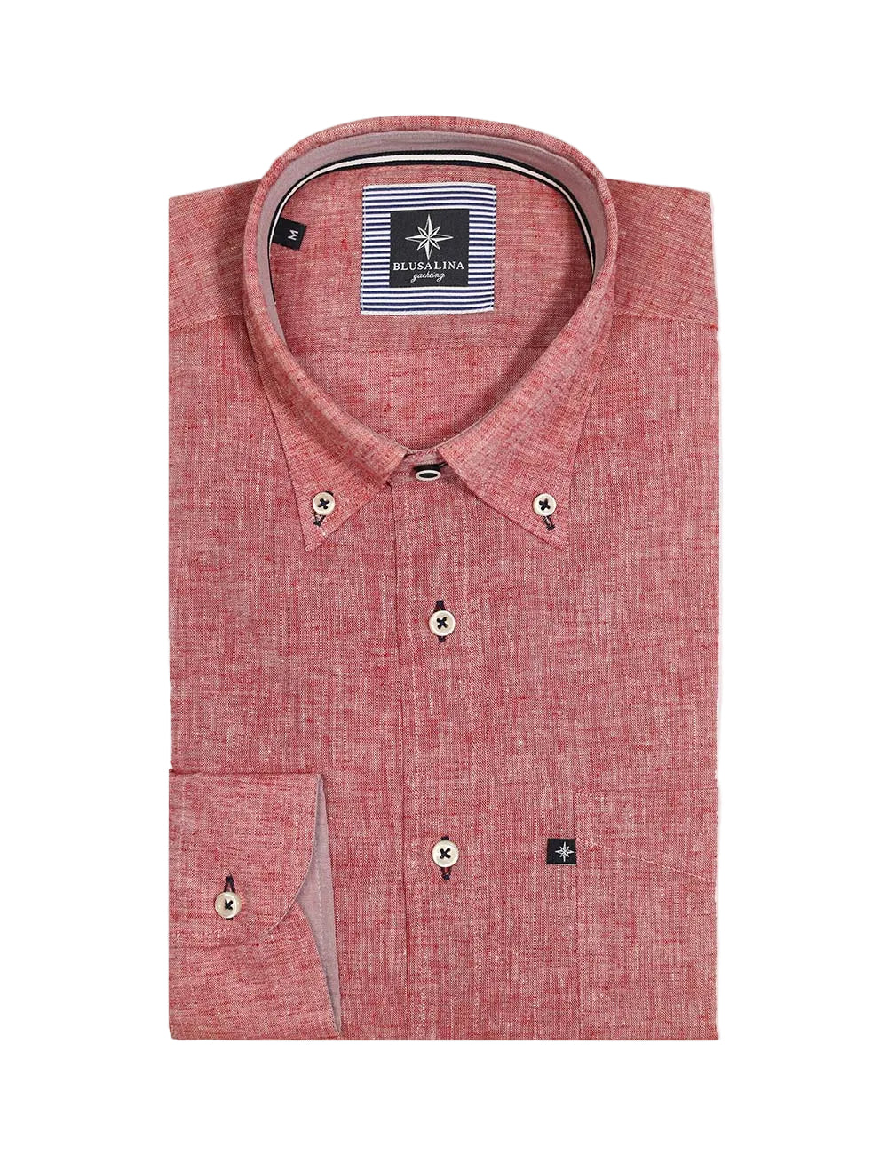 Blue Salina Linen Shirt, Ruby Red