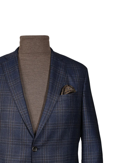 Merino Wool and Silk Blazer, Blue Checked