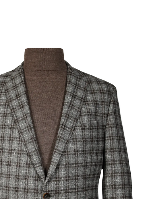 Merino Wool Blazer, Grey Checked