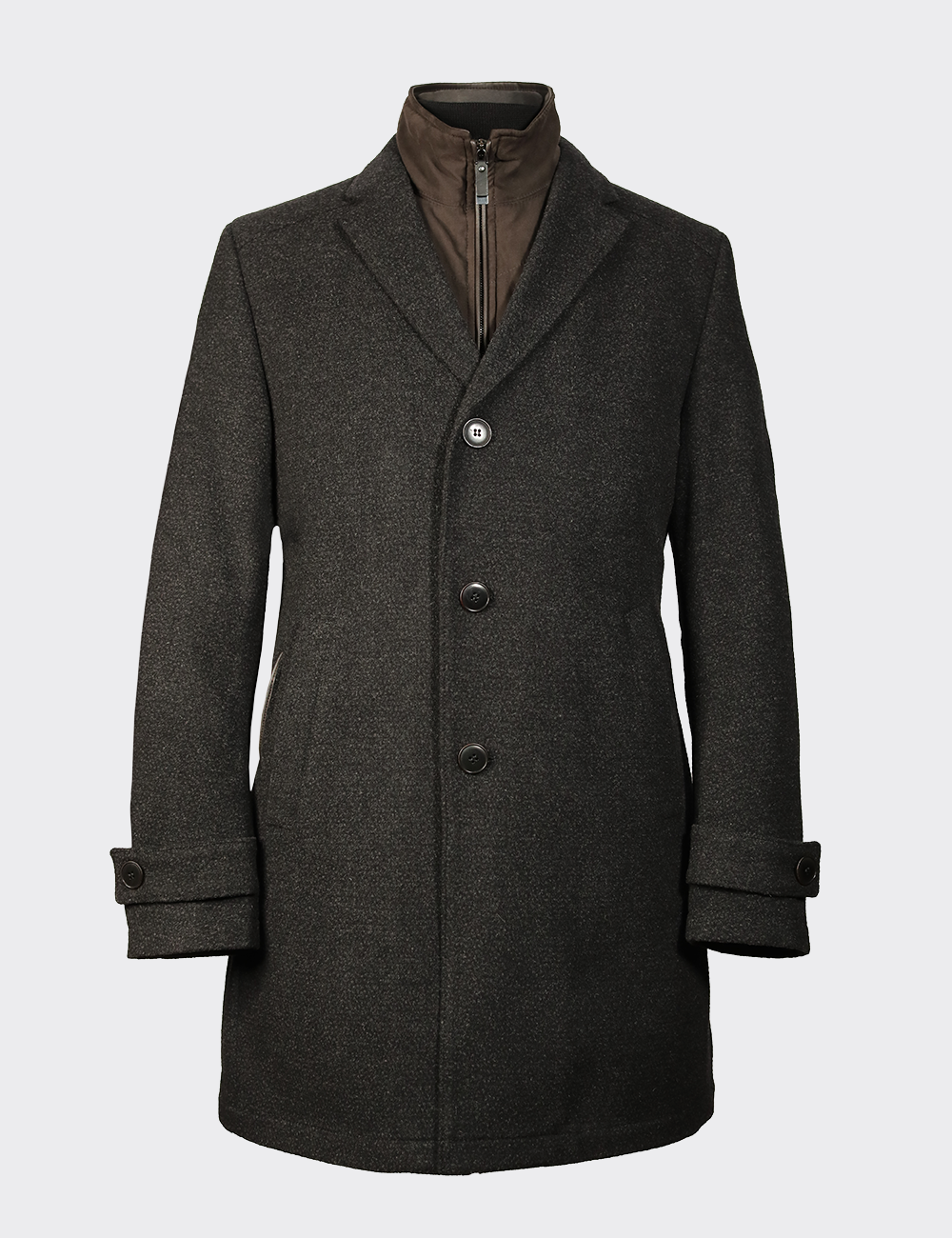 CARL GROSS Fishbone Wool Coat Anthracite