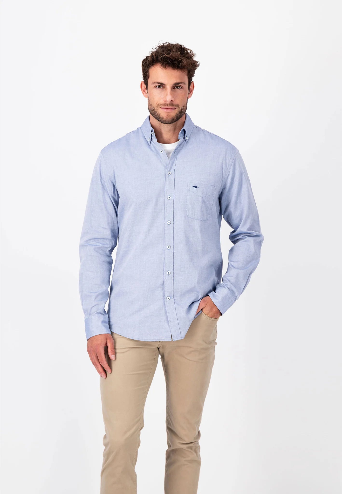 FYNCH-HATTON Two-Tone Twill Shirt, Light Blue