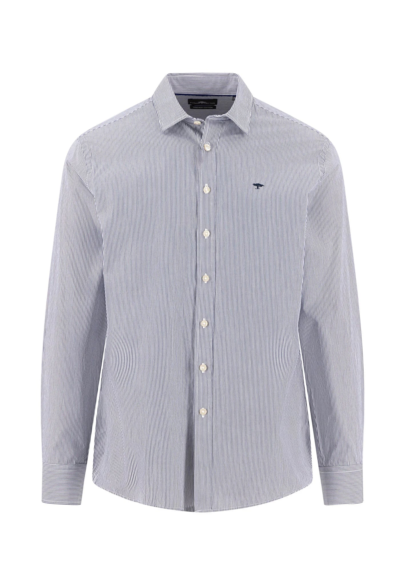 Cotton Shirt with Kent Collar, Striped Navy