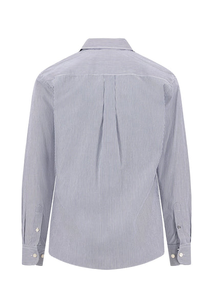 Cotton Shirt with Kent Collar, Striped Navy