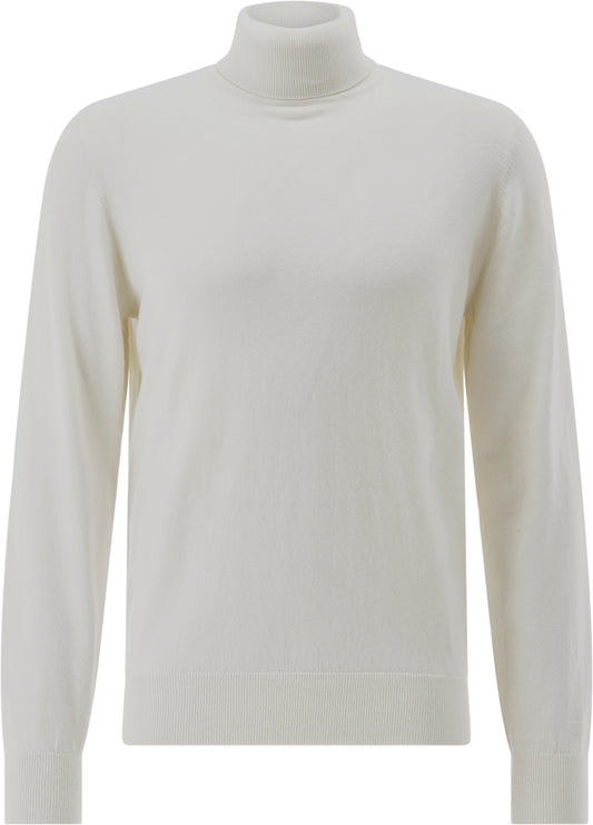 Roll-Collar Pullover, White