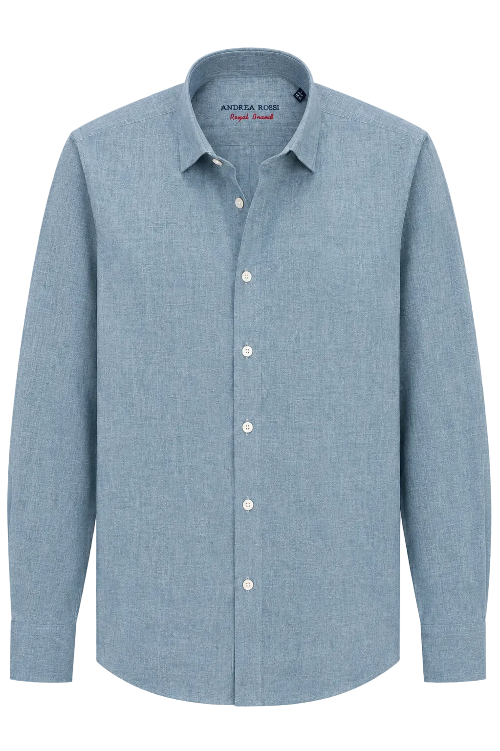 A light blue long-sleeve button-down shirt by Andrea Righi, shown flat against a light gray background.