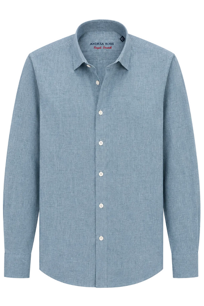 A light blue long-sleeve button-down shirt by Andrea Righi, shown flat against a light gray background.