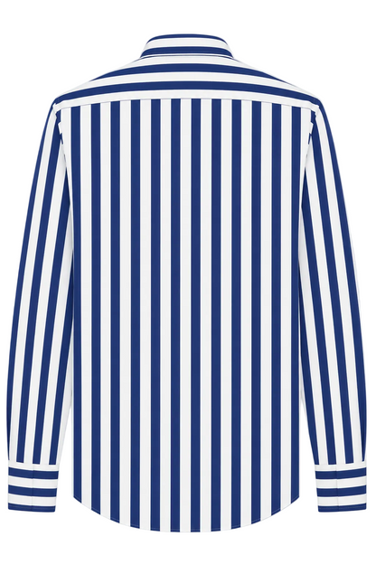 Smart Casual Cotton Shirt, Striped Navy