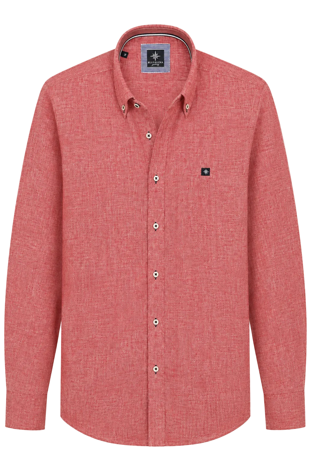 Blue Salina Linen Shirt, Ruby Red