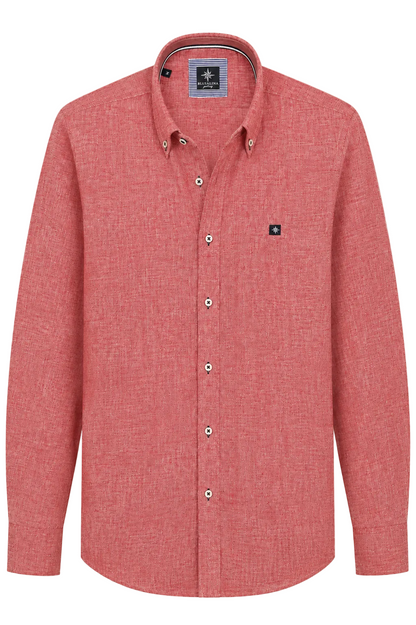 Blue Salina Linen Shirt, Ruby Red