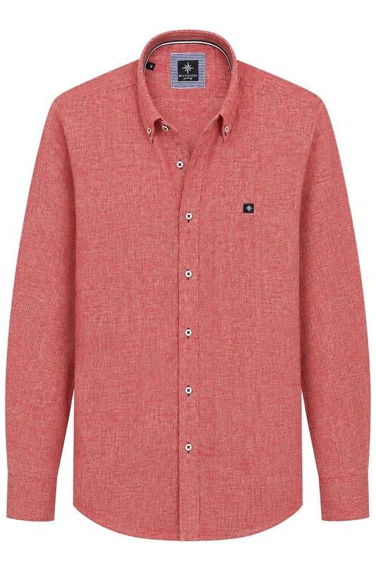 Blue Salina Linen Shirt, Ruby Red