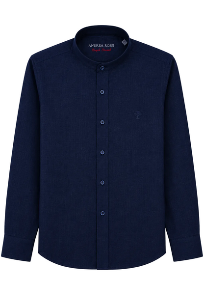 Linen Mao Shirt, Navy