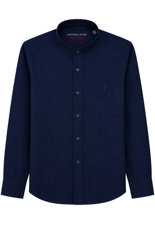 Linen Mao Shirt, Navy
