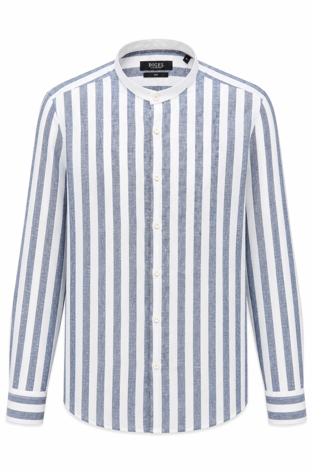 Mao Linen Shirt, Blue Stripped