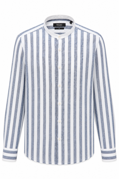 Mao Linen Shirt, Blue Stripped