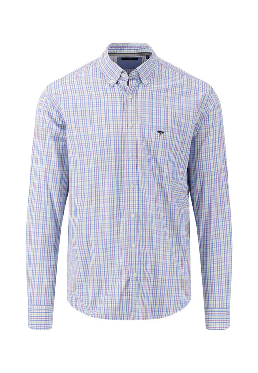 FYNCH HATTON Button Down Shirt, Dusty Lavender Check