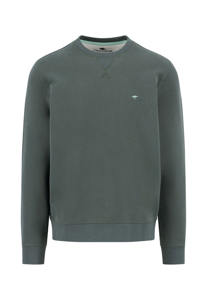 Cotton Round Neck Sweatshirt, Olive