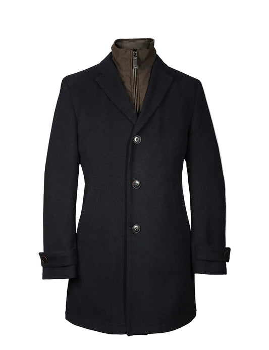 Fishbone Wool Coat, Navy