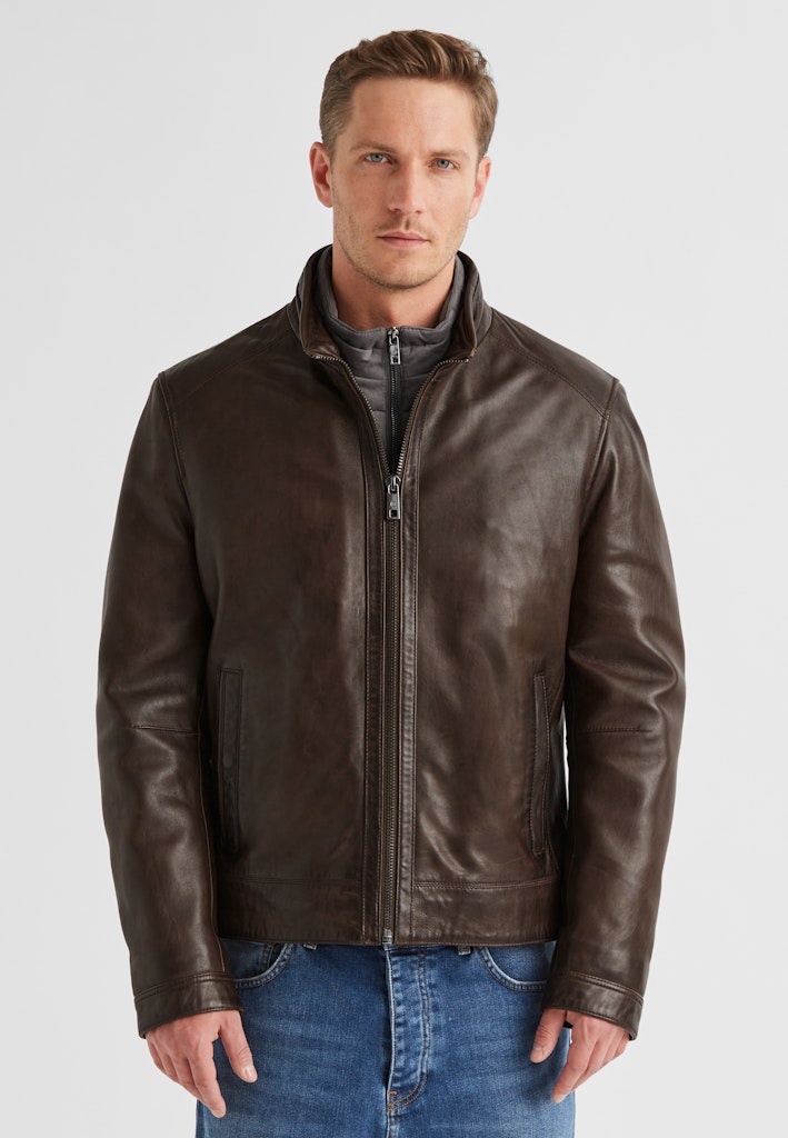 Leather jacket MSBarney, Padded Lamb Nappa, Medium Brown