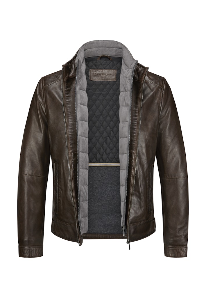 Leather jacket MSBarney, Padded Lamb Nappa, Medium Brown