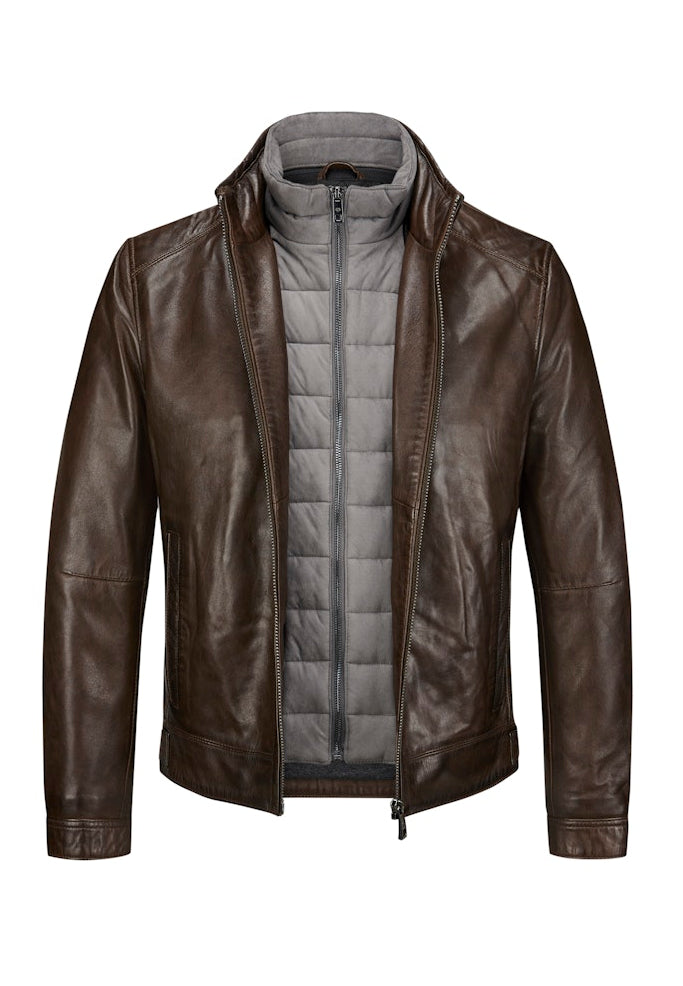 Leather jacket MSBarney, Padded Lamb Nappa, Medium Brown