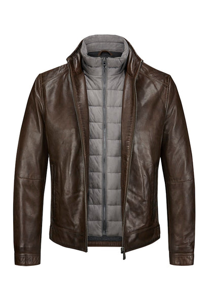 Leather jacket MSBarney, Padded Lamb Nappa, Medium Brown