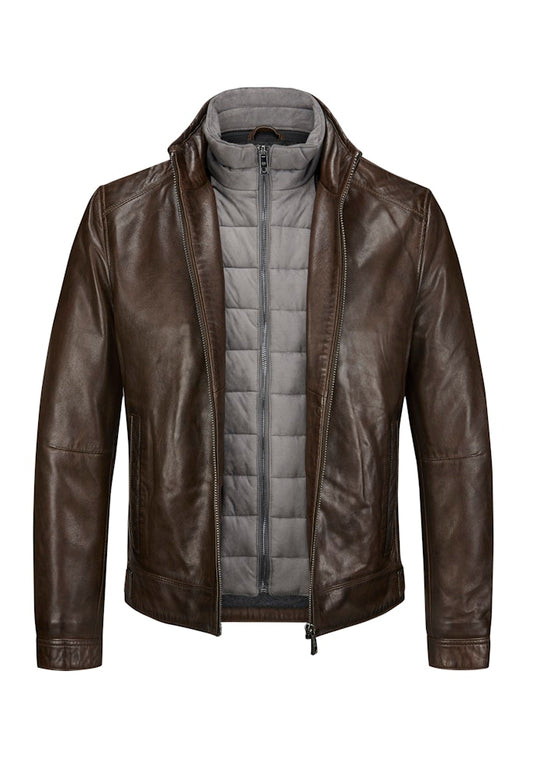 Leather jacket MSBarney, Padded Lamb Nappa, Medium Brown