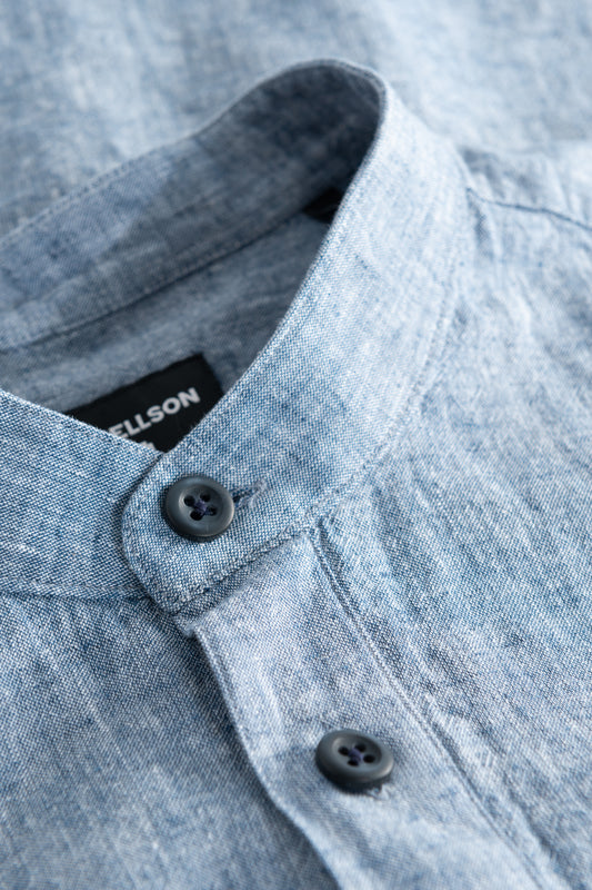 Mao Linen Shirt, Blue