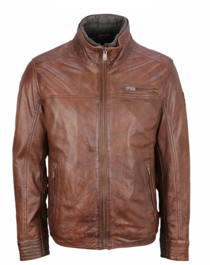 MILESTONE 100% Nappa Leather Manuel Jacket, Cognac Brown
