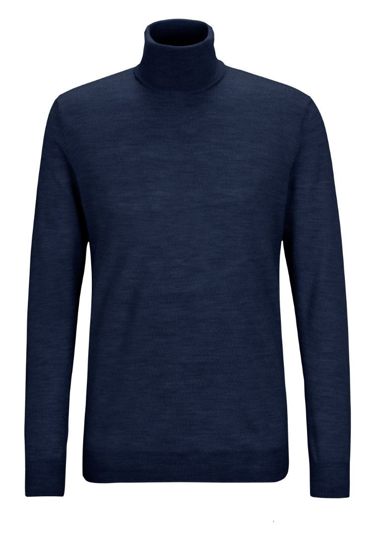 light navy merino wool turtle neck sweater