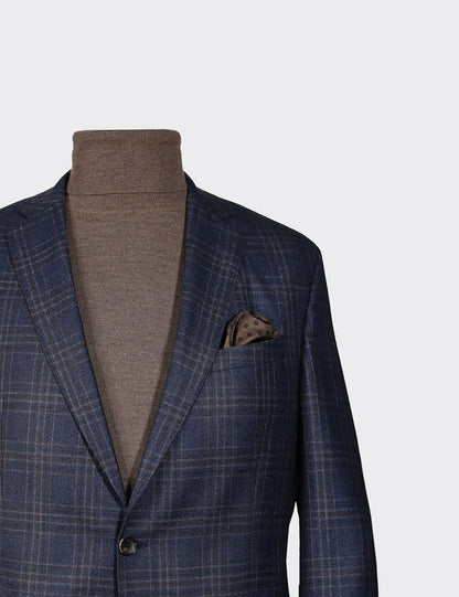 CARL GROSS Merino Wool and Silk Blazer, Patterned Blue