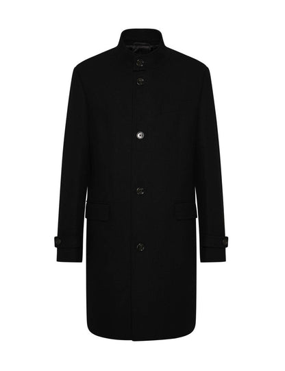 DIGEL Mao Collar Wool Coat, Black