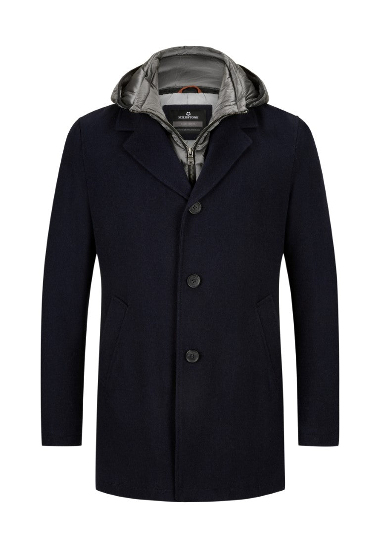 Milestone navy coats with detachable hood
