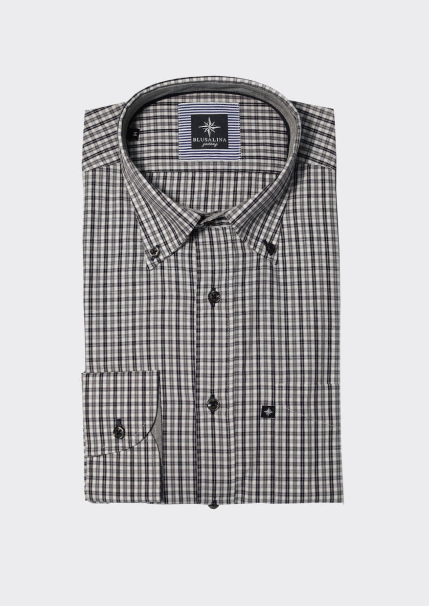 regular fit shirt for men with black check pattern